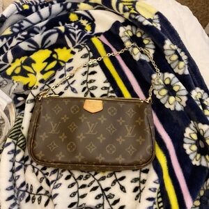 Louis Vuitton Brown Monogram Clutch with Gold Chain